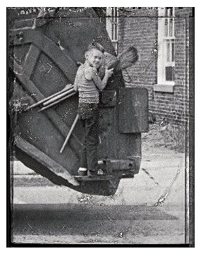 garbage truck with a boy, Boston null